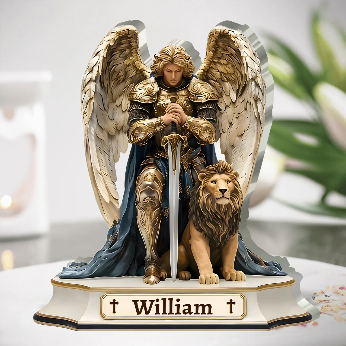 Saint Michael Guardian Of Sacred Strength - Personalized Custom Shaped Acrylic Plaque - Christian Gift For Him BA01
