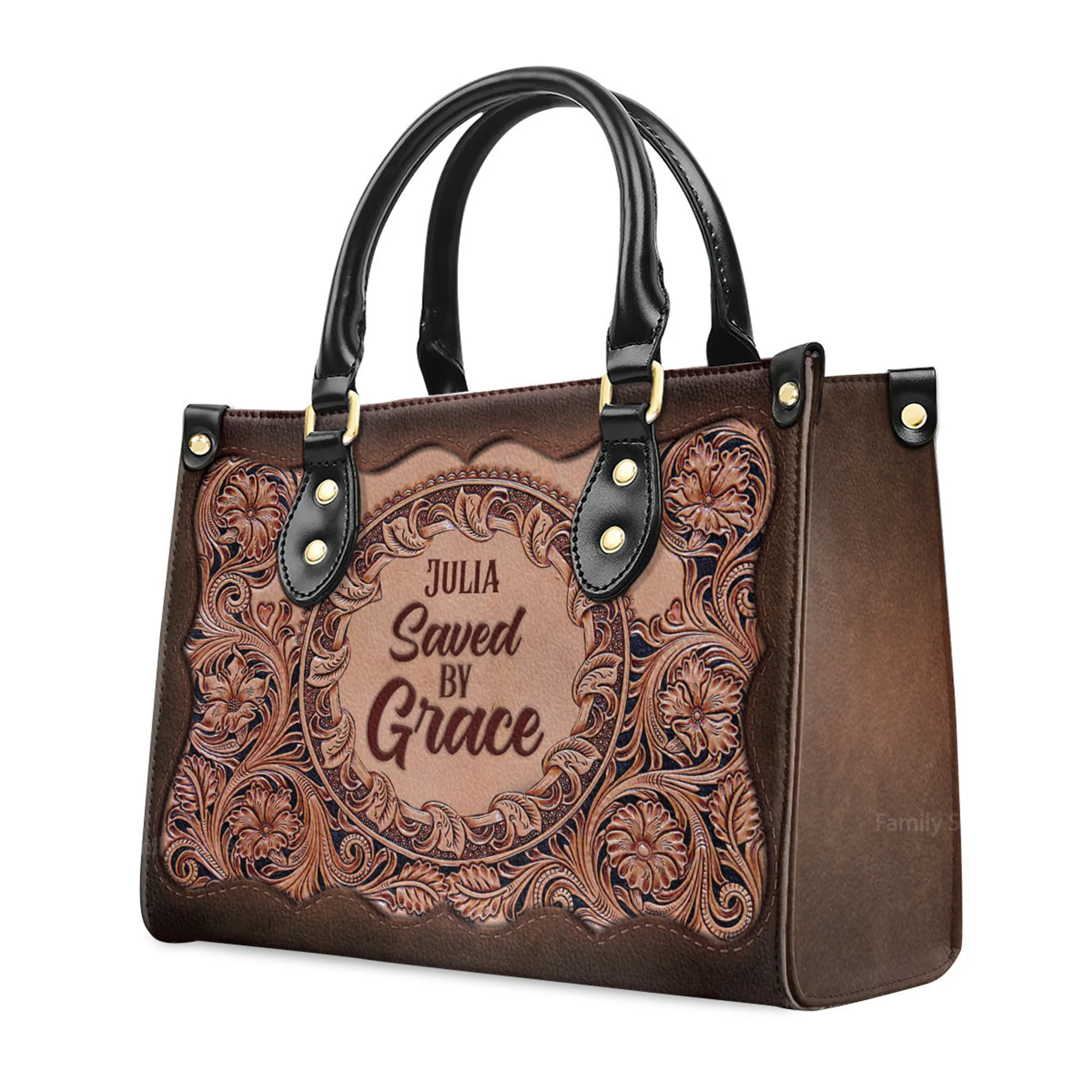 Saved By Grace - Beautiful Personalized Leather Handbag - AT4081454 - Image 3