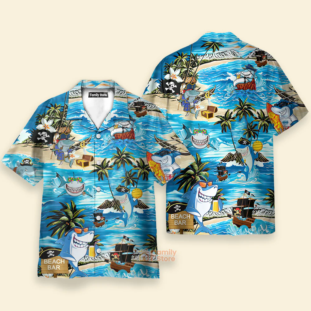 Shark Amazing Pirate Beach Bar Hawaiian Shirt - Image 3