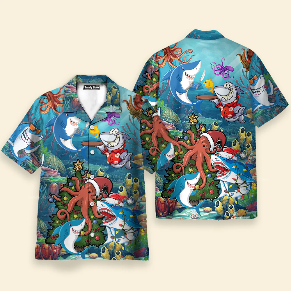 Shark Loves Beautiful Octopus Hawaiian Shirt - Image 2