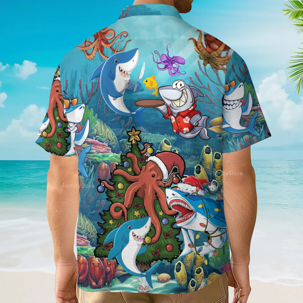 Shark Loves Beautiful Octopus Hawaiian Shirt - Image 3