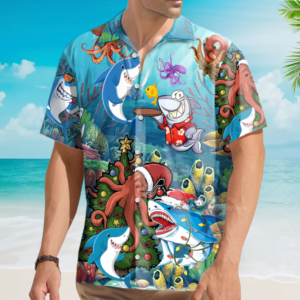 Shark Loves Beautiful Octopus Hawaiian Shirt - Image 4