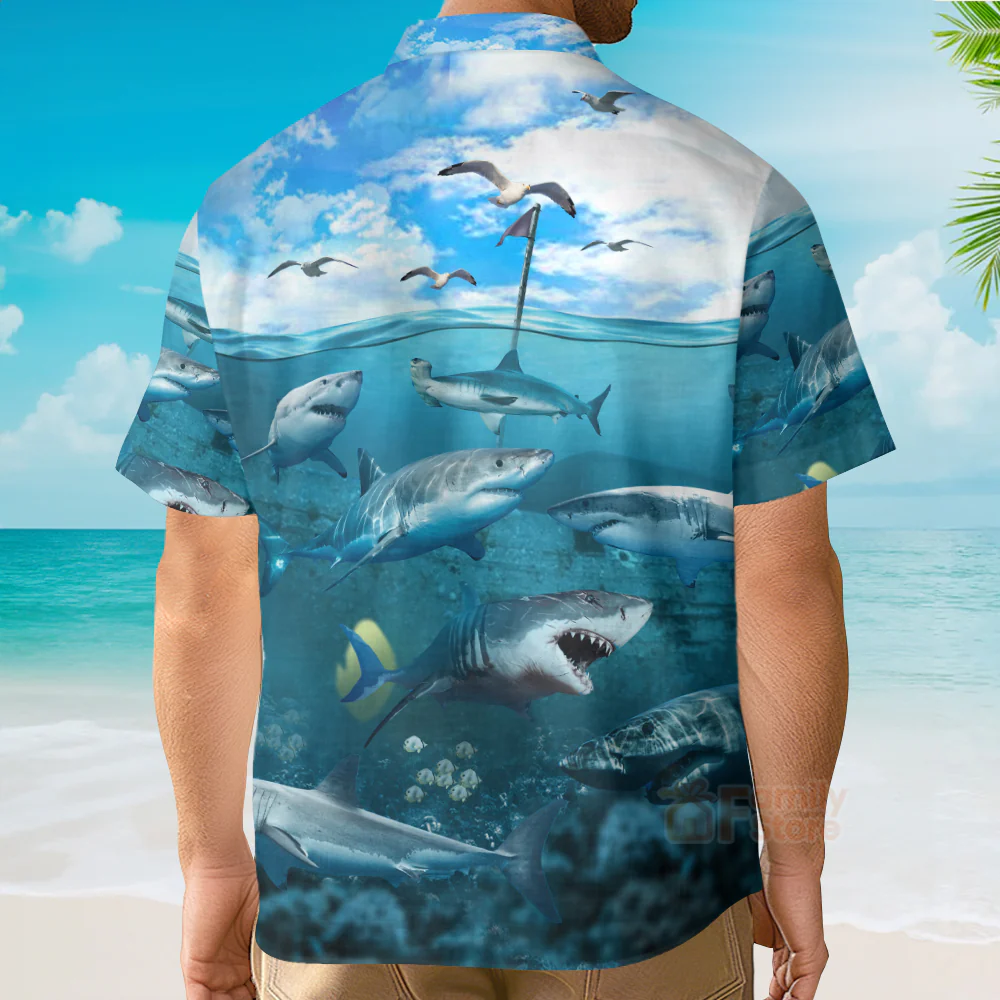Shark Undersea Darkness Art Hawaiian Shirt - Image 4