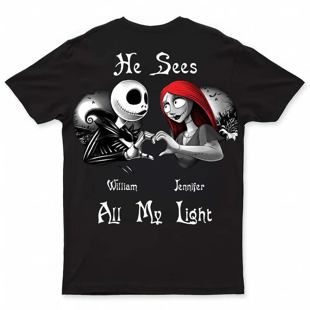 She Accepted All My Dark, He Sees All My Light - Personalized T-Shirt - Halloween Gift For Nightmare Couple, Him, Her | HH01 - Image 5