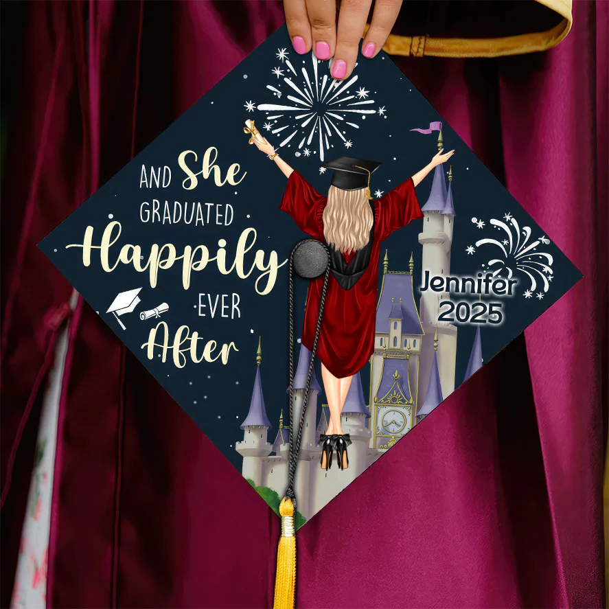 She Graduated Happily Ever After - Personalized Graduation Cap Topper | GR4 NA94