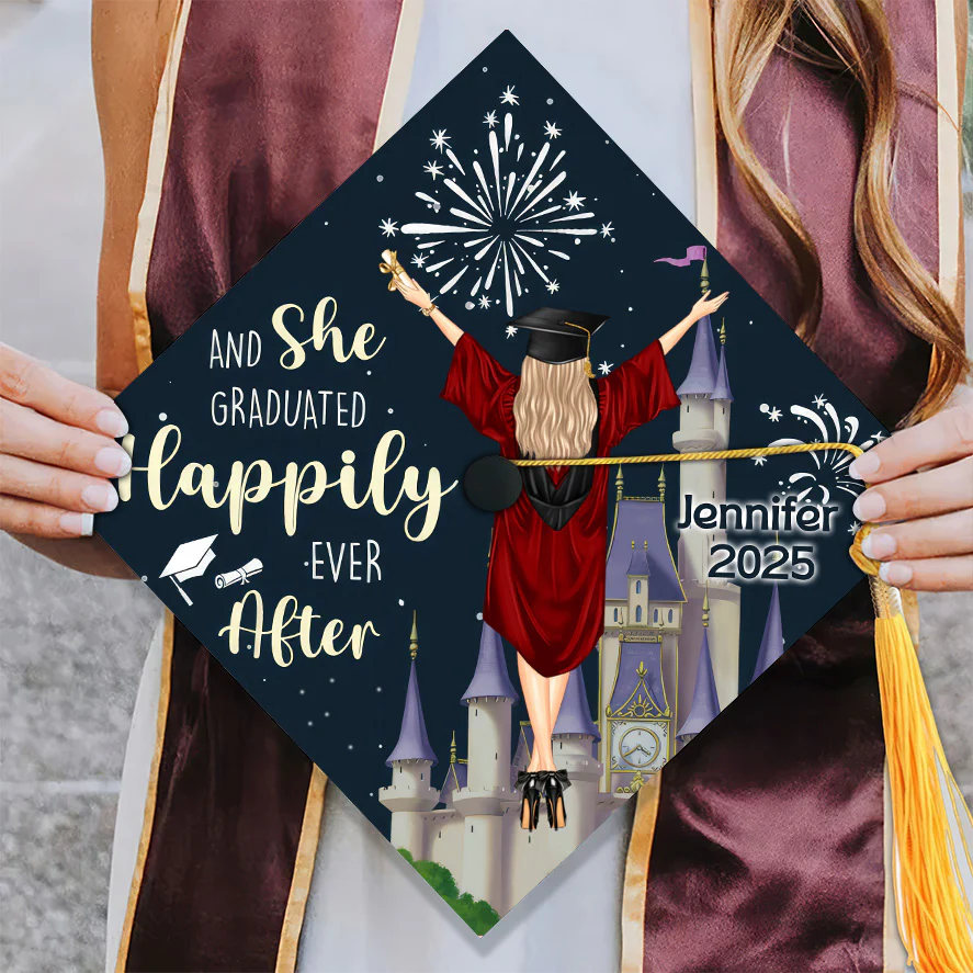 She Graduated Happily Ever After - Personalized Graduation Cap Topper | GR4 NA94 - Image 3