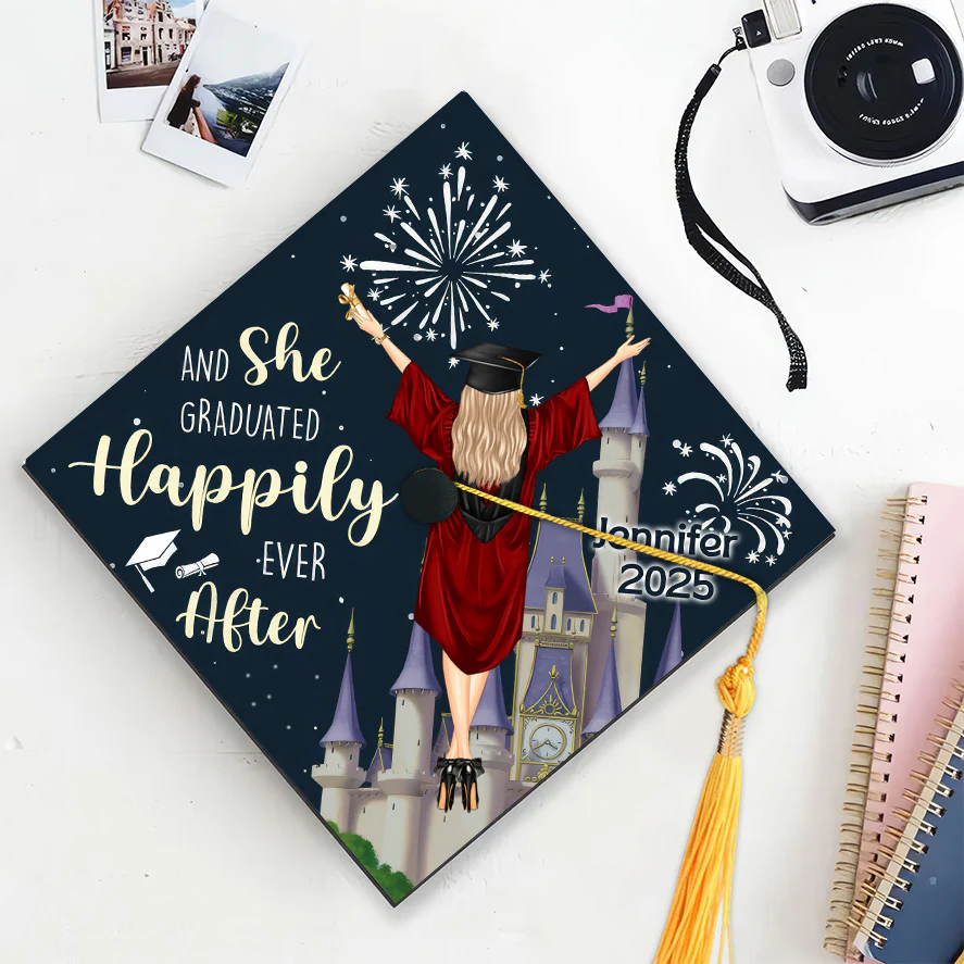 She Graduated Happily Ever After - Personalized Graduation Cap Topper | GR4 NA94 - Image 4