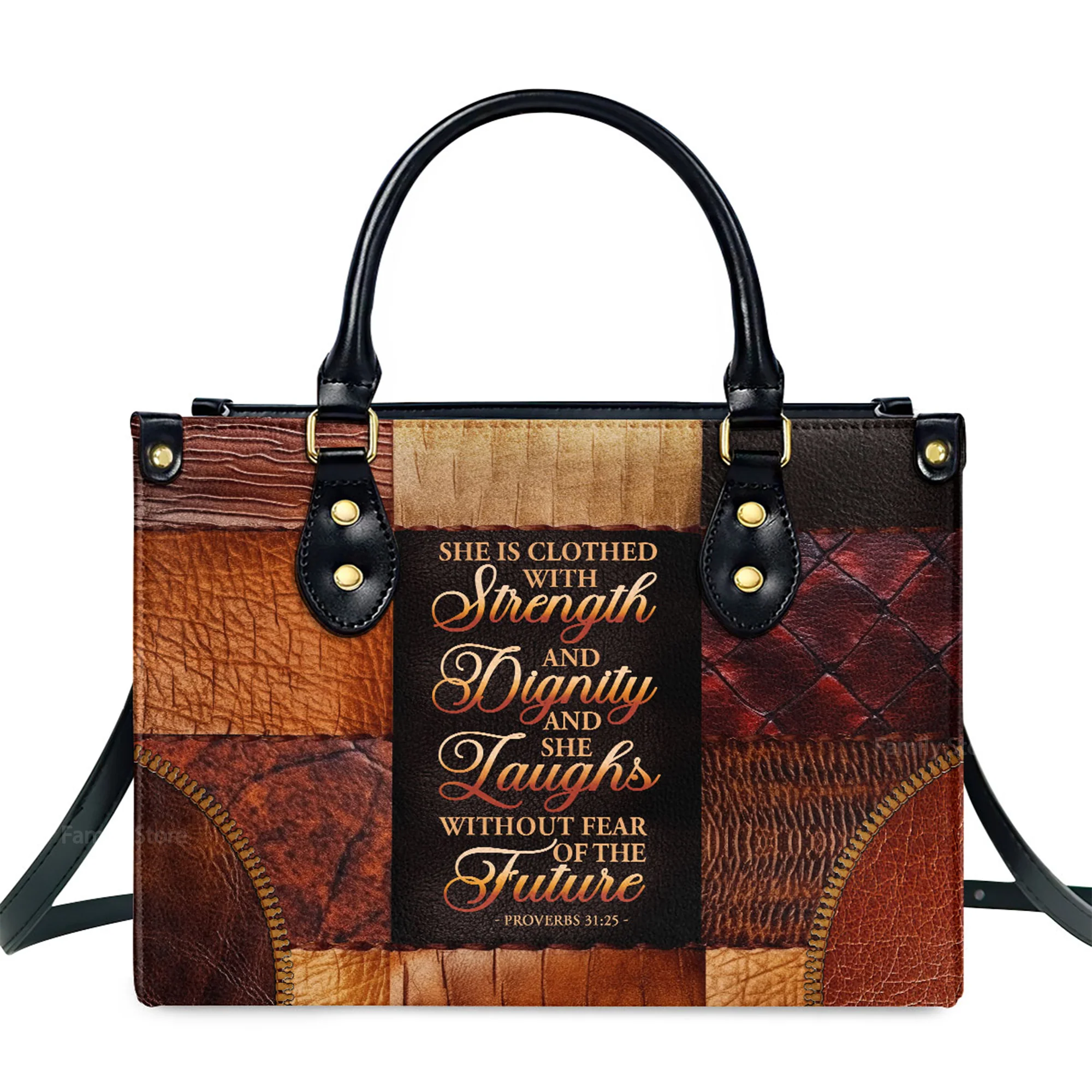 She Is Clothed With Strength And Dignity And She Laughs Without Fear Of The Future - Unique Personalized Leather Handbag - AT4081231 - Image 2