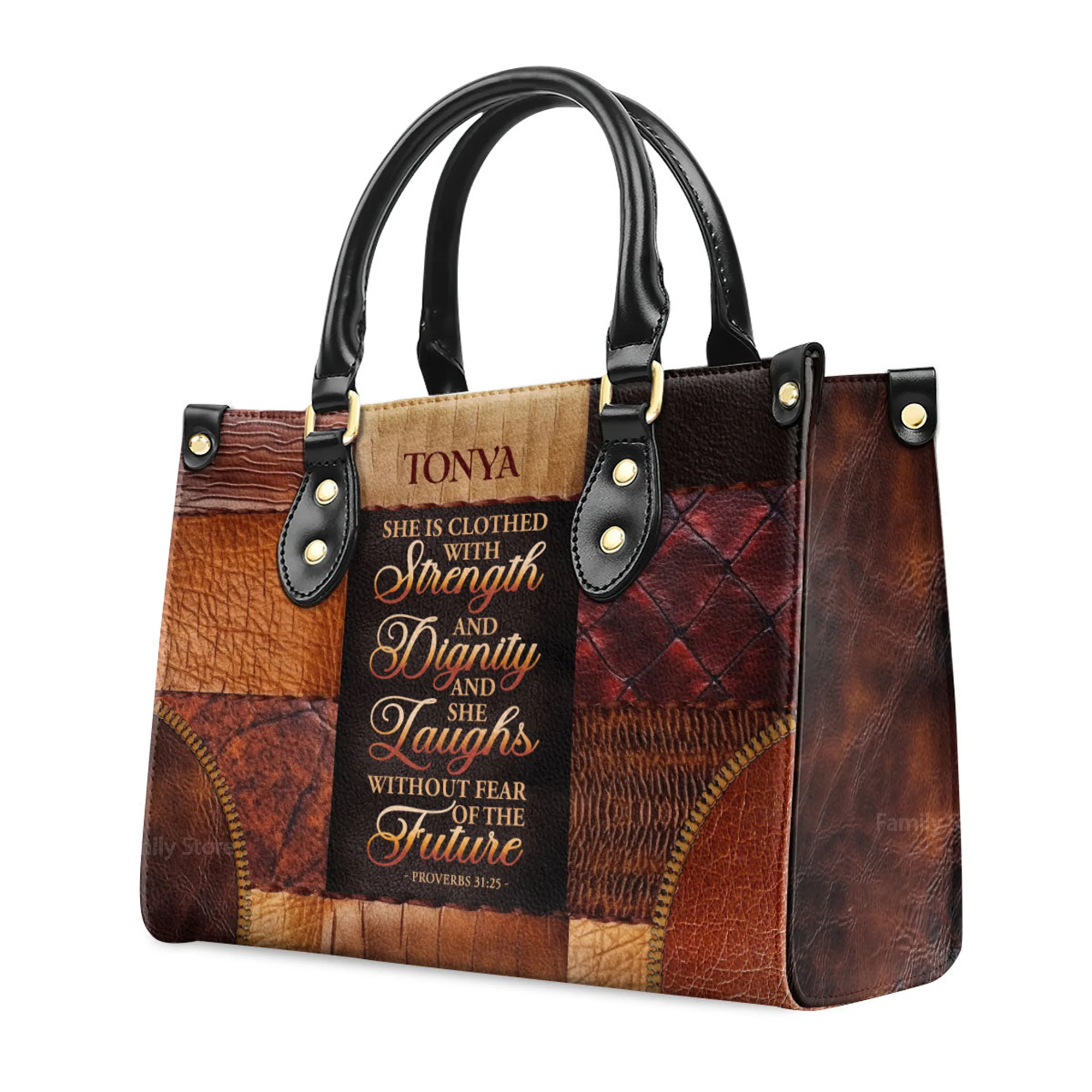 She Is Clothed With Strength And Dignity And She Laughs Without Fear Of The Future - Unique Personalized Leather Handbag - AT4081231 - Image 3