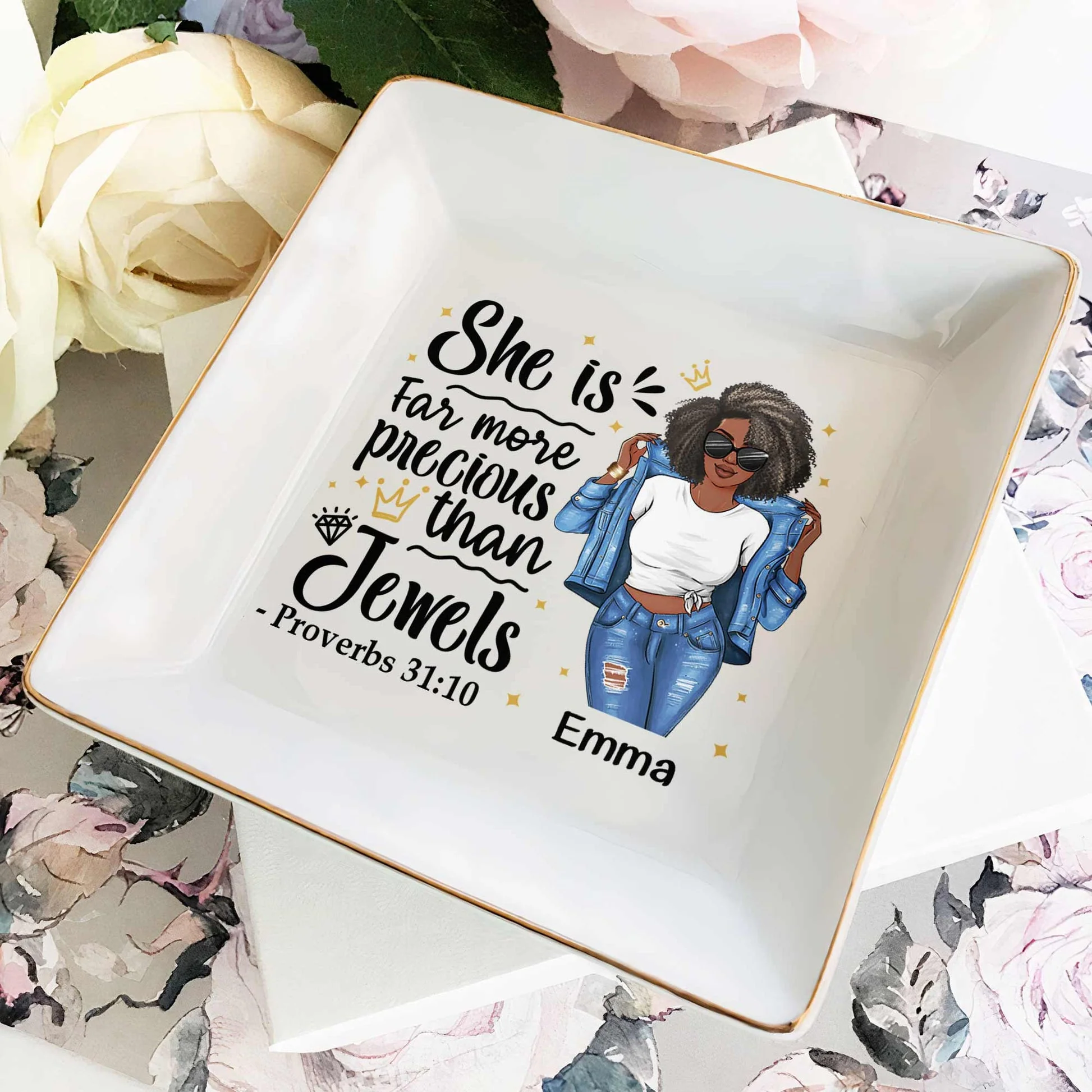 She Is Far More Precious Than Jewel - Personalized Jewelry Dish - Gift For Black African Women, Besties, Friends, Sisters, For Me Gift - GR3 NA94 - Image 3