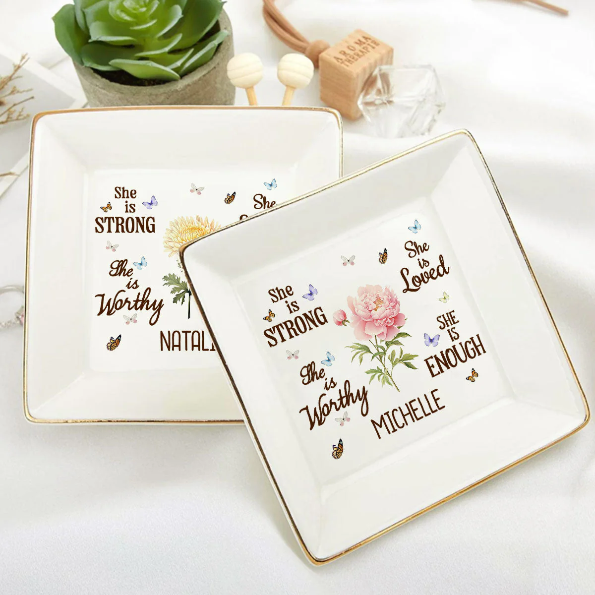 She Is Strong She Is Worthy She Is Loved She Is Enough - Personalized Jewelry Dish - Gift For Grandma, Mom, Girlfriend, Wife, Bestie, Sister - NH96 - Image 6