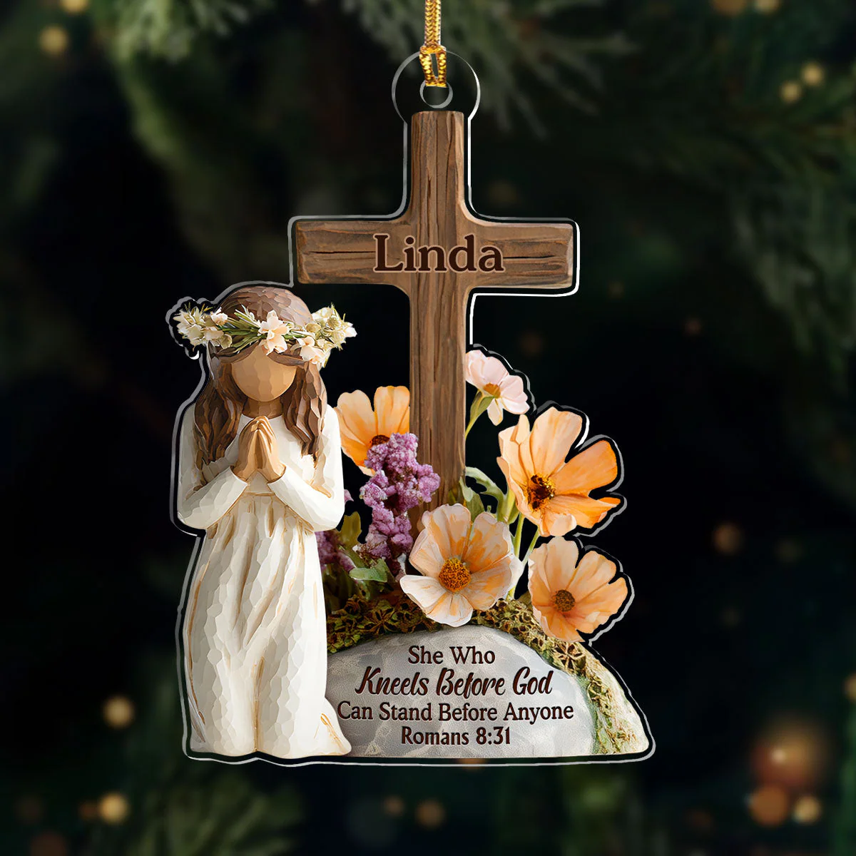 She Who Kneels Before God Can Stand Before Anyone - Personalized 1-Layer Acrylic Ornament HL128