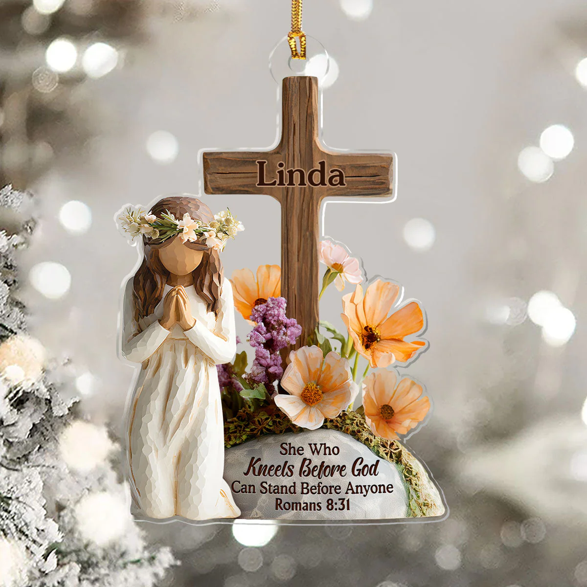 She Who Kneels Before God Can Stand Before Anyone - Personalized 1-Layer Acrylic Ornament HL128 - Image 5