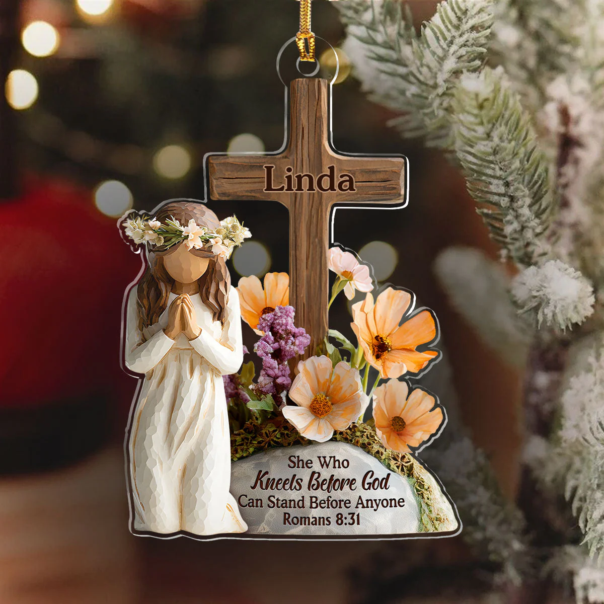 She Who Kneels Before God Can Stand Before Anyone - Personalized 1-Layer Acrylic Ornament HL128 - Image 6