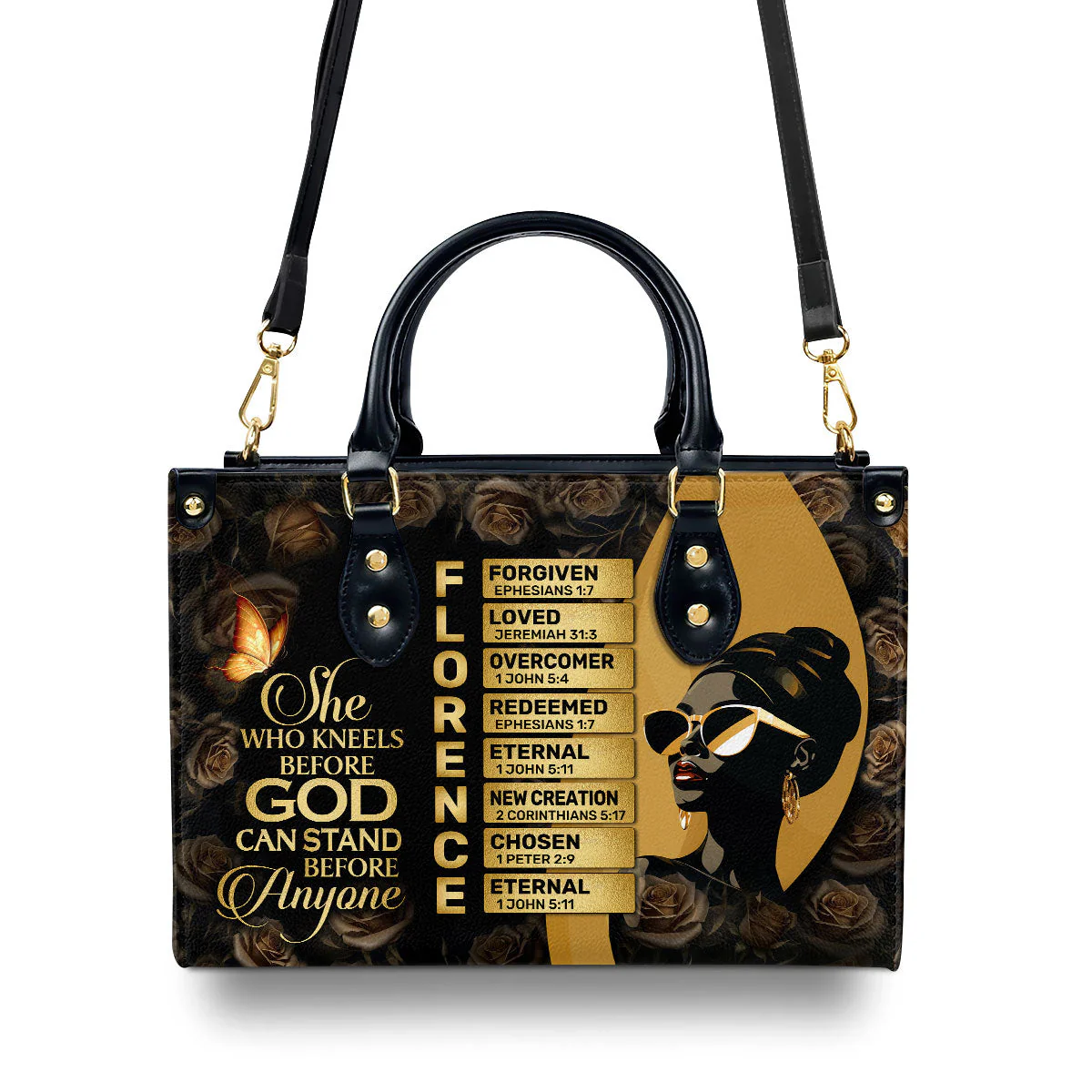 She Who Kneels Before God Can Stand Before Anyone - Personalized Leather Handbag - Image 3