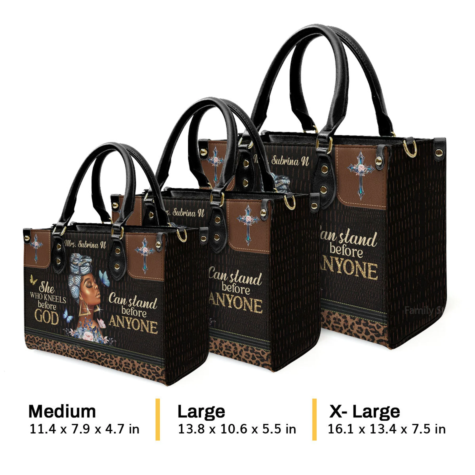 She Who Kneels Before God Can Stand Before Anyone - Personalized Leather Handbag With Handle - AT4081456 - Image 4