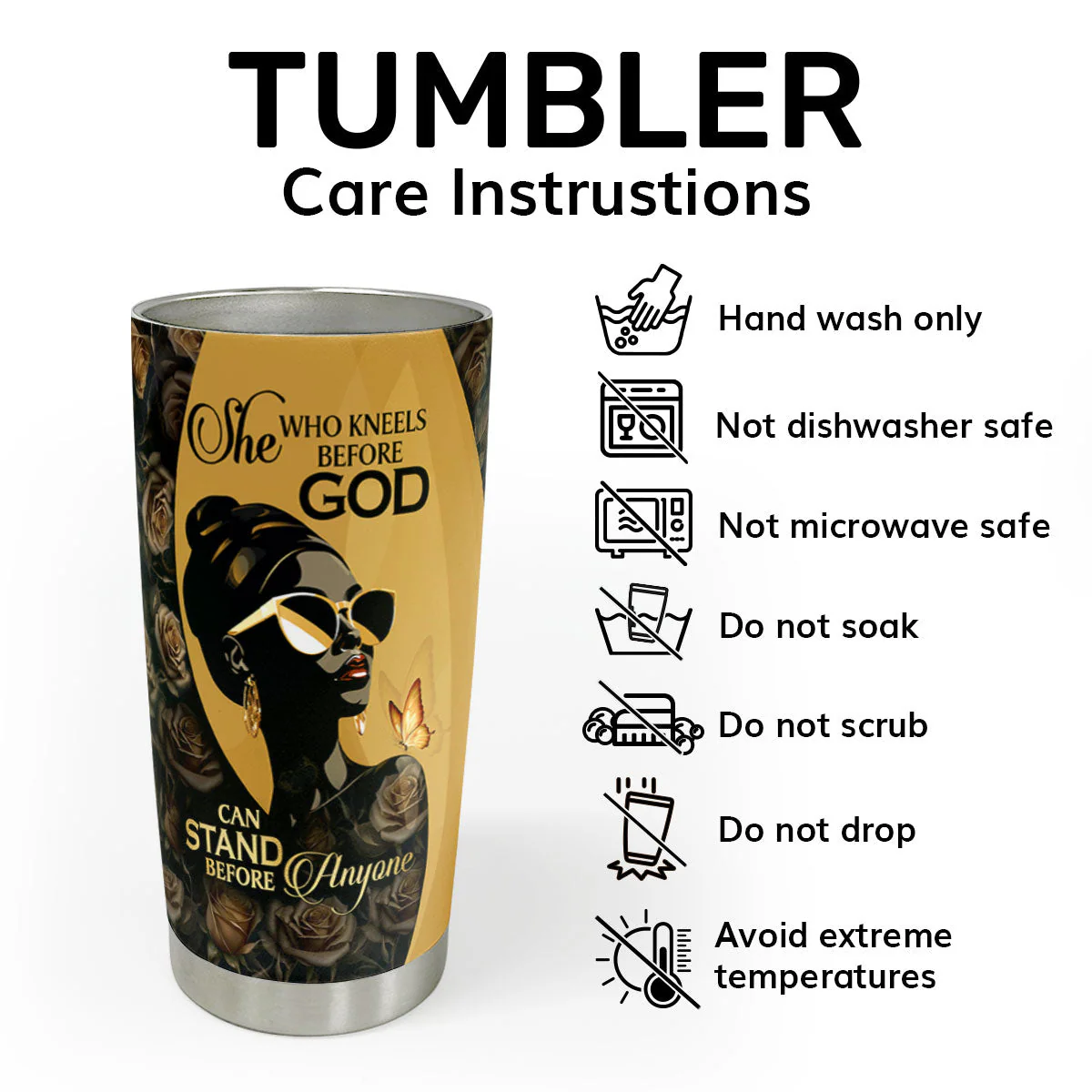 She Who Kneels Before God Can Stand Before Anyone - Personalized Stainless Steel Tumbler - Image 4