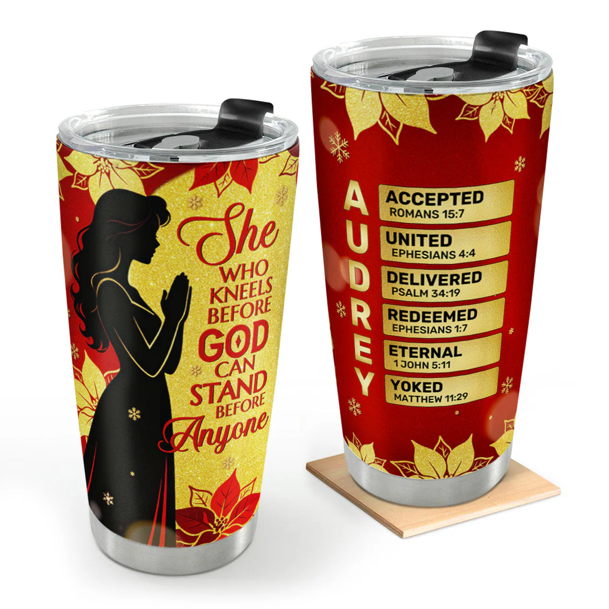She Who Kneels Before God Can Stand Before Anyone - Personalized Stainless Steel Tumbler HL128