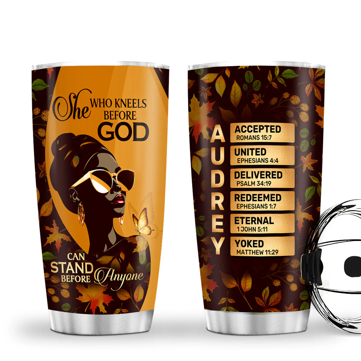 She Who Kneels Before God Can Stand Before Anyone - Personalized Stainless Steel Tumbler TD118 - Image 2