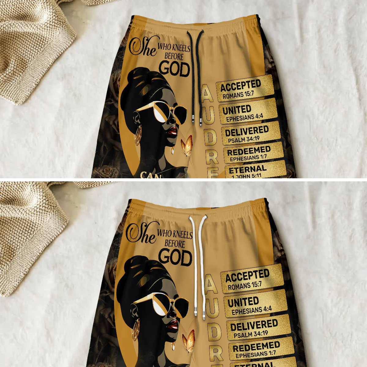 She Who Kneels Before God Can Stand Before Anyone - Personalized Sweatpants | TD118 - Image 4