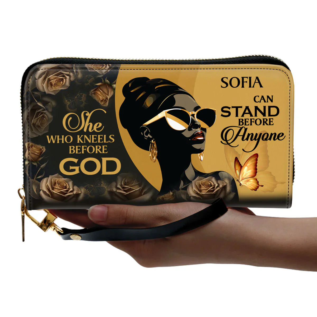 She Who Kneels Before God - Personalized Leather Clutch Purse - Christian Gift For Black Women - Image 3