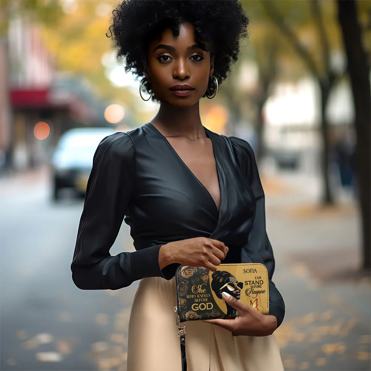 She Who Kneels Before God - Personalized Leather Clutch Purse - Christian Gift For Black Women - Image 4