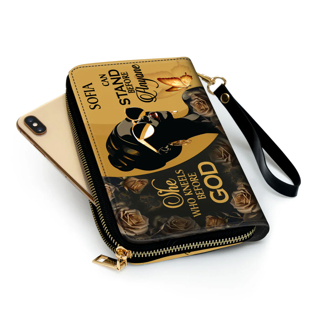 She Who Kneels Before God - Personalized Leather Clutch Purse - Christian Gift For Black Women - Image 5