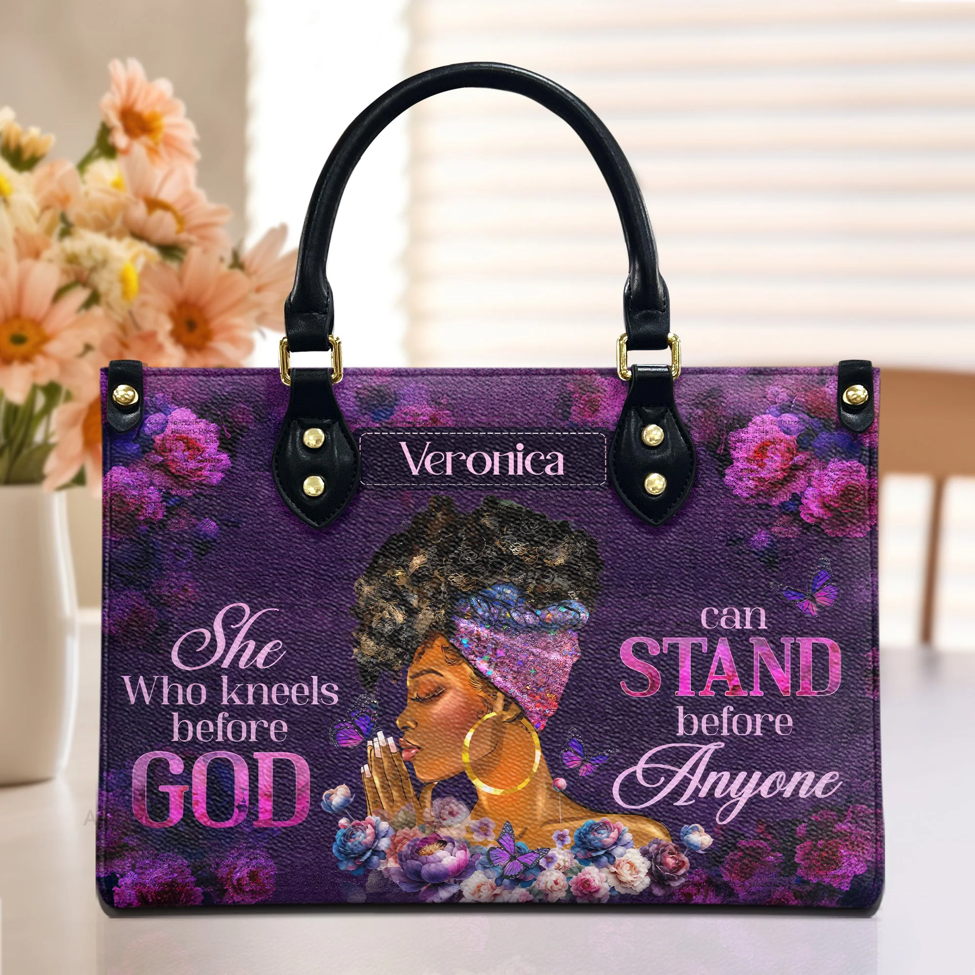 She Who Kneels Before God - Personalized Leather Handbag - Christian Gift For Her | HH01