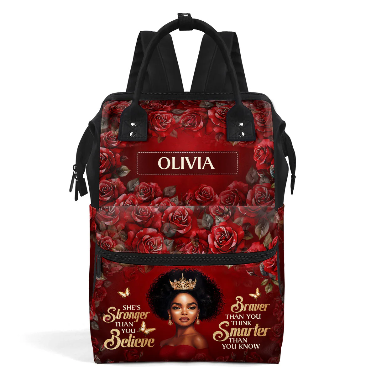 She's Stronger Than You Believe - Floral Personalized Duckbilled Backpack - Gift For Black Queen, Her | HH01