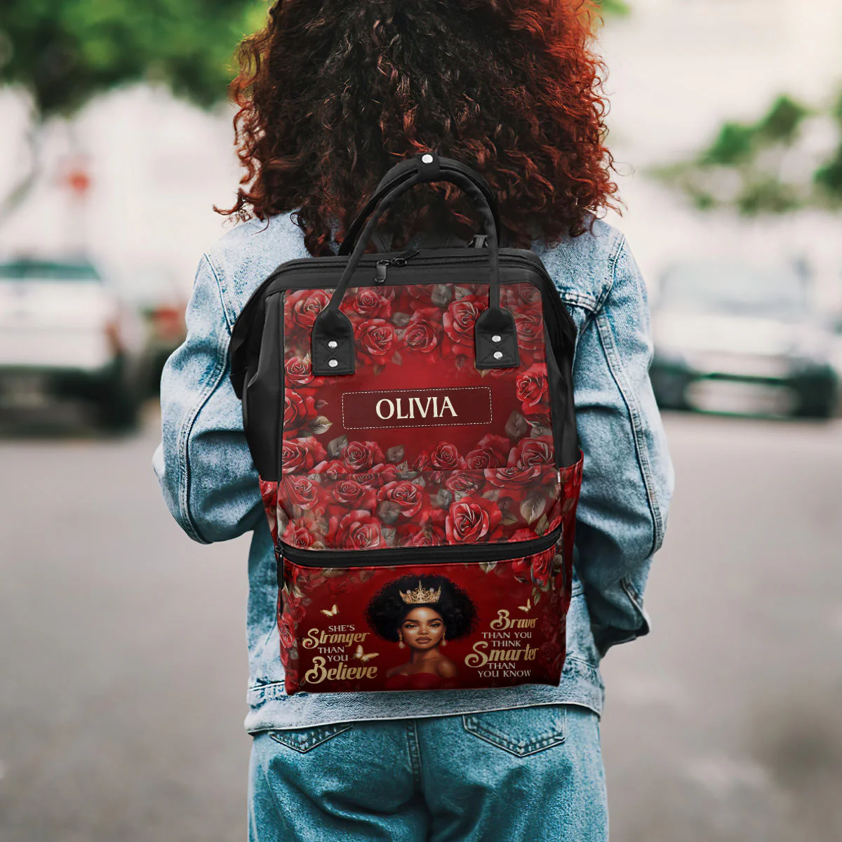 She's Stronger Than You Believe - Floral Personalized Duckbilled Backpack - Gift For Black Queen, Her | HH01 - Image 3