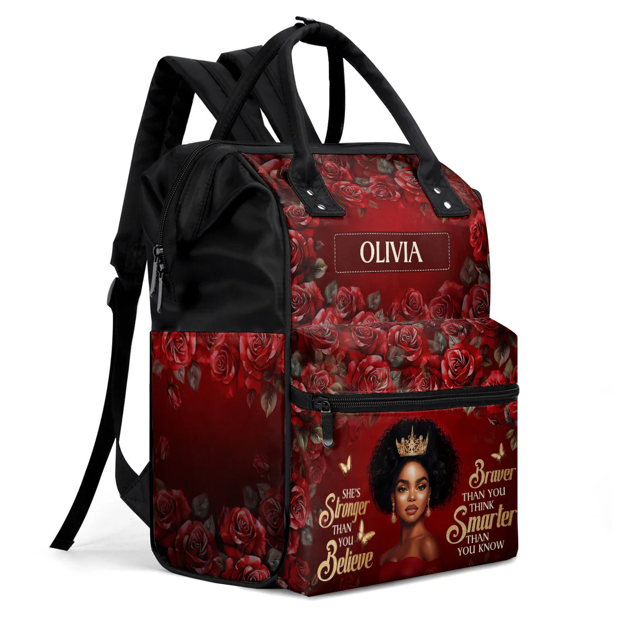 She's Stronger Than You Believe - Floral Personalized Duckbilled Backpack - Gift For Black Queen, Her | HH01 - Image 5