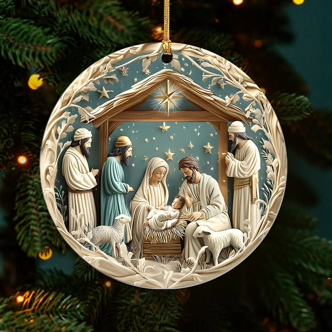 Silent Night Nativity Carved Scene - 1-Layer Acrylic Ornament TD118 - Image 2