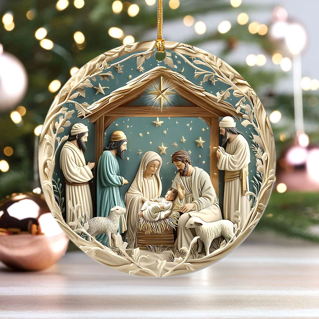 Silent Night Nativity Carved Scene - 1-Layer Acrylic Ornament TD118 - Image 3