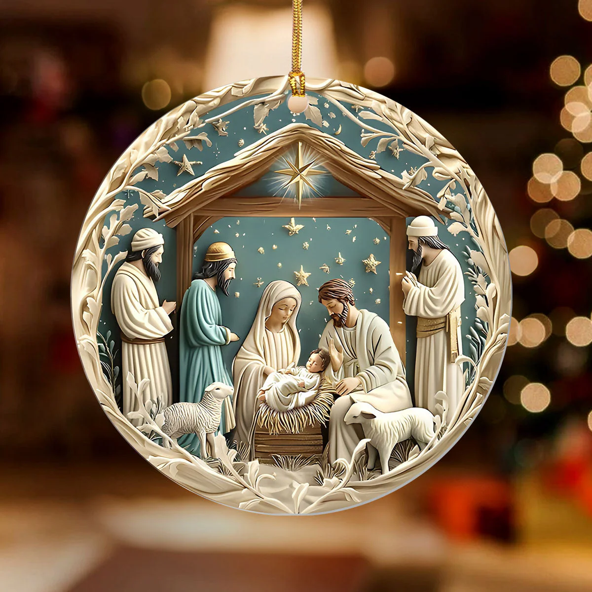 Silent Night Nativity Carved Scene - 1-Layer Acrylic Ornament TD118 - Image 4
