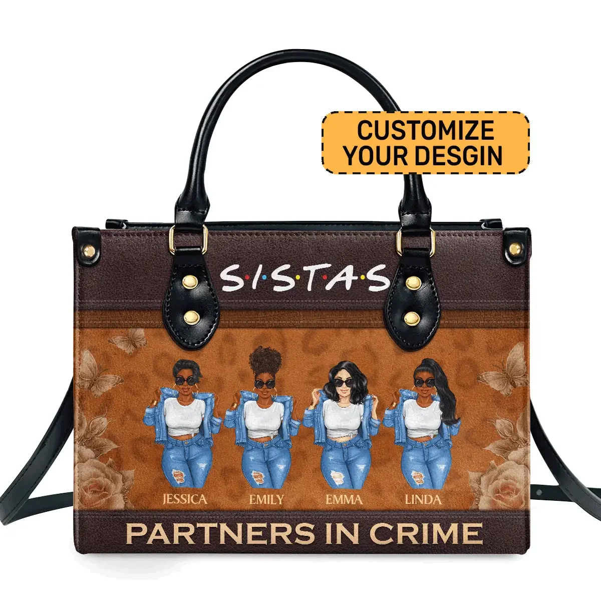 SISTAS Partners in Crime Tote - Personalized Leather Handbag - Gift For Black Women, Best Friends | GR3 HD95