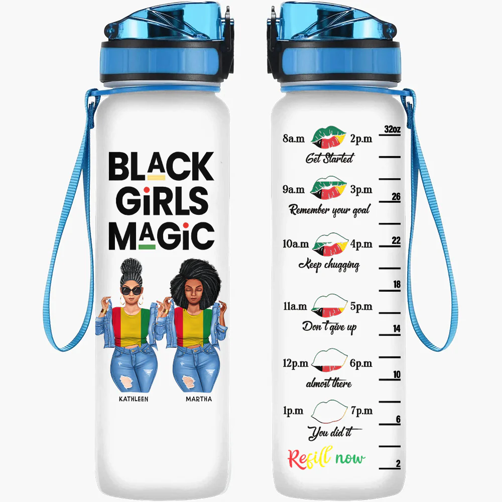 Sistas Personalized African American - Water Tracker Bottle - Gift for Black Sisters, Best Friends | GR3