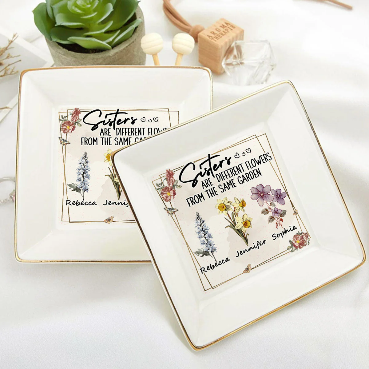 Sisters Are Different Flowers From The Same Garden - Personalized Jewelry Dish - Gift For Bestie, Sister NH96 - Image 5