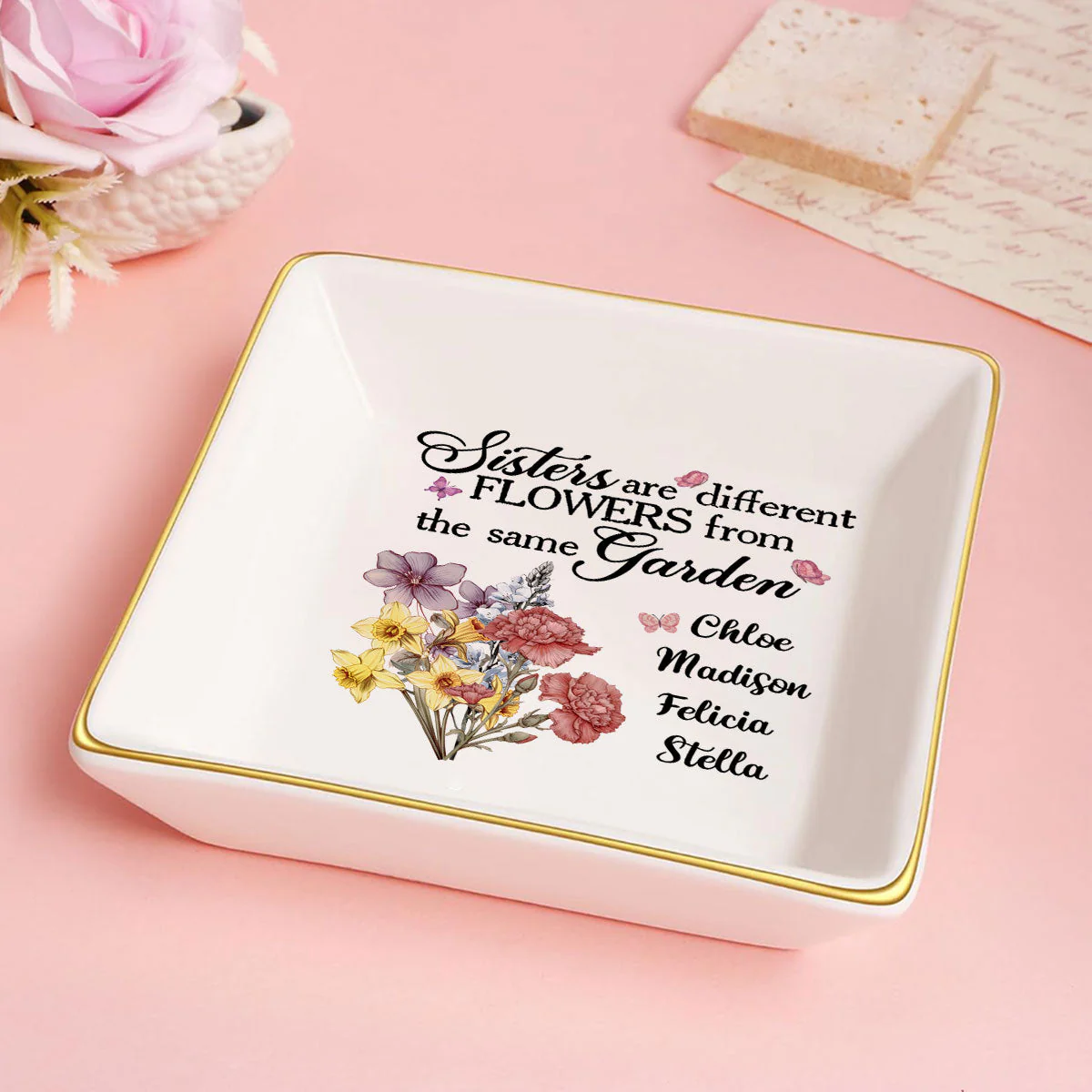 Sisters Are Different Flowers From The Same Garden - Personalized Jewelry Dish - Gift For Sister, Bestie NH96 - Image 5