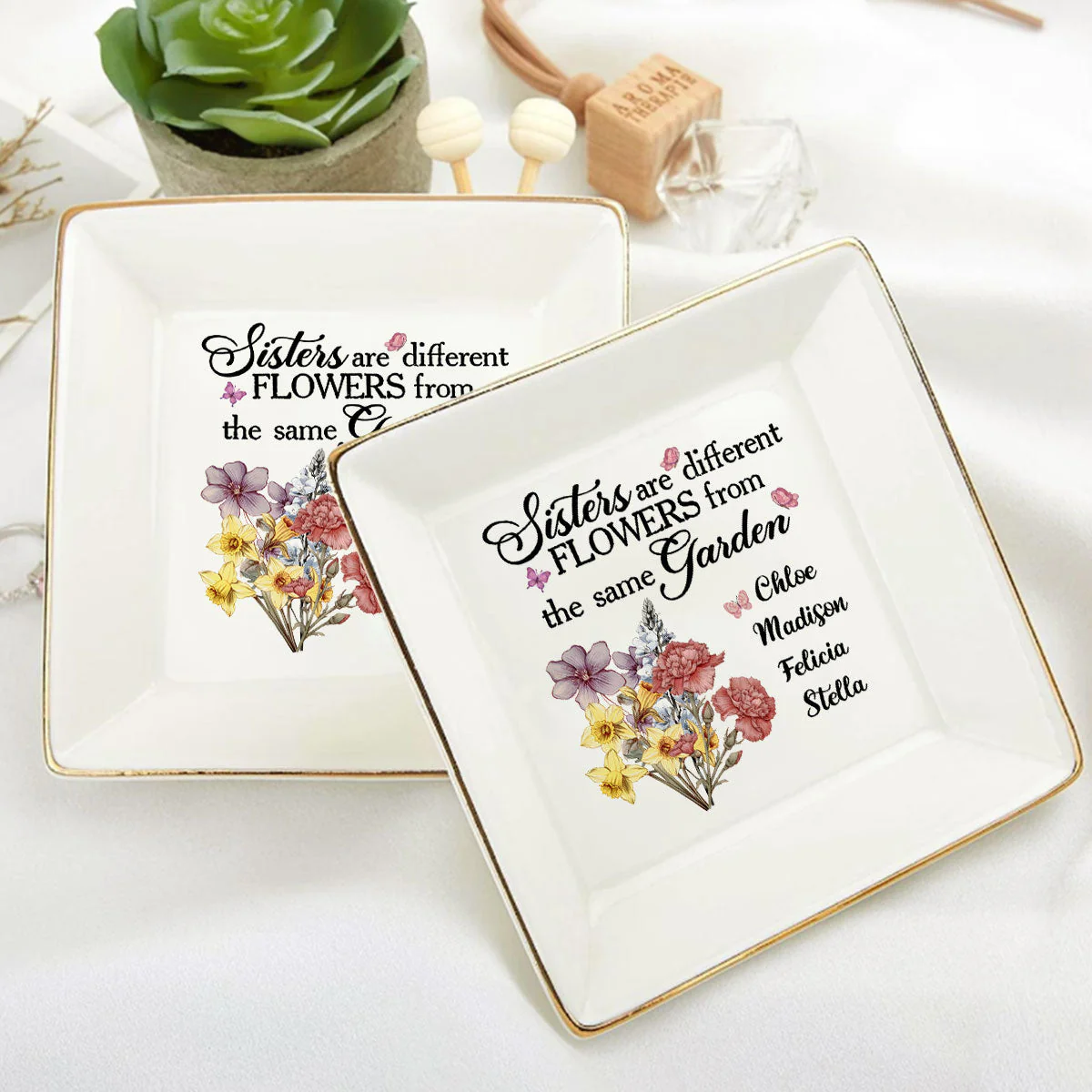 Sisters Are Different Flowers From The Same Garden - Personalized Jewelry Dish - Gift For Sister, Bestie NH96 - Image 6