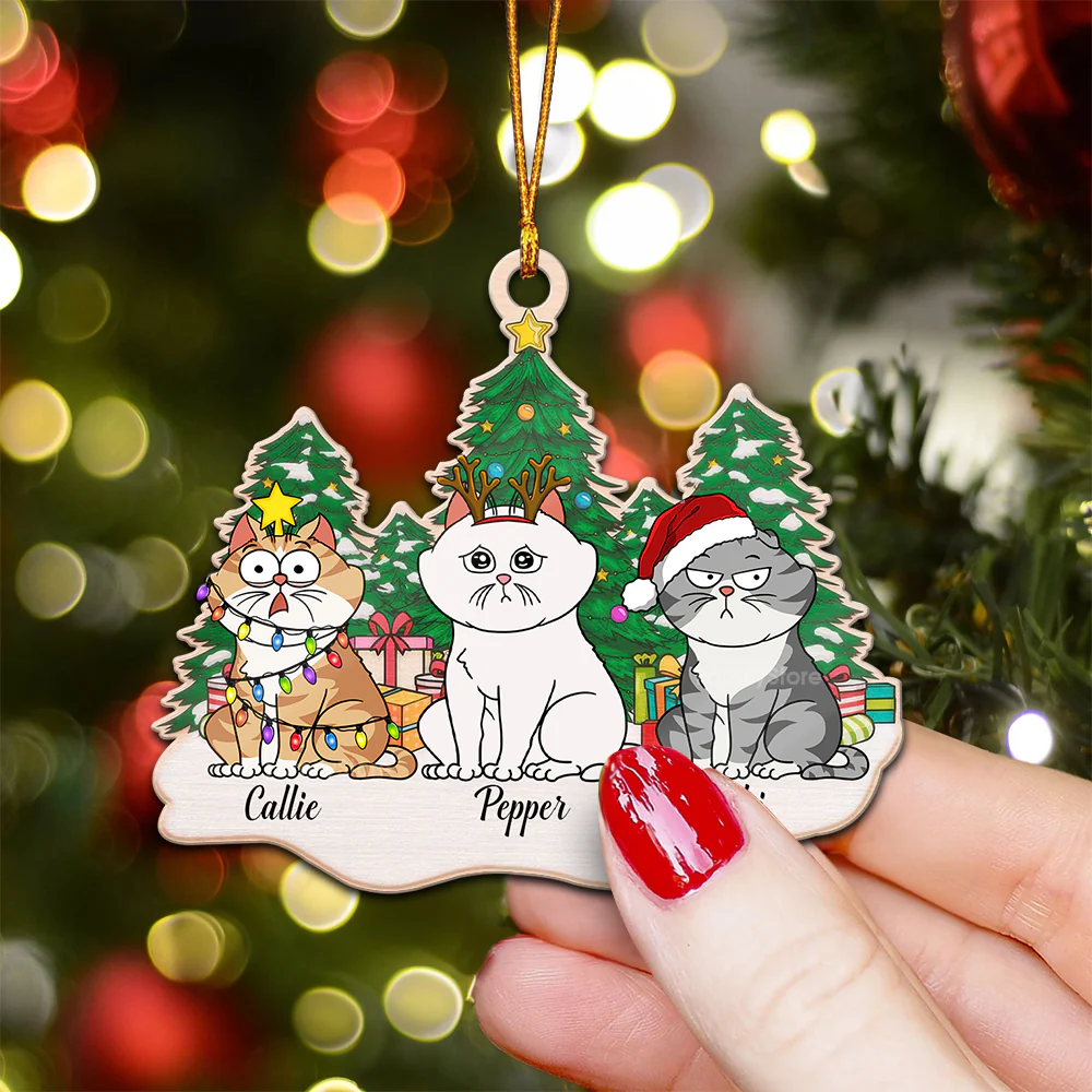 Sitting On Snow Christmas Tree - Gift For Cat Lover, Pet Lovers - Personalized Wood Ornament - CLP03 NH96 - Image 3