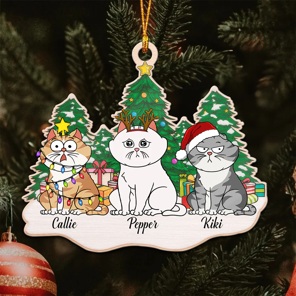 Sitting On Snow Christmas Tree - Gift For Cat Lover, Pet Lovers - Personalized Wood Ornament - CLP03 NH96 - Image 4
