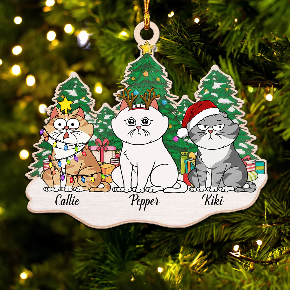 Sitting On Snow Christmas Tree - Gift For Cat Lover, Pet Lovers - Personalized Wood Ornament - CLP03 NH96 - Image 5