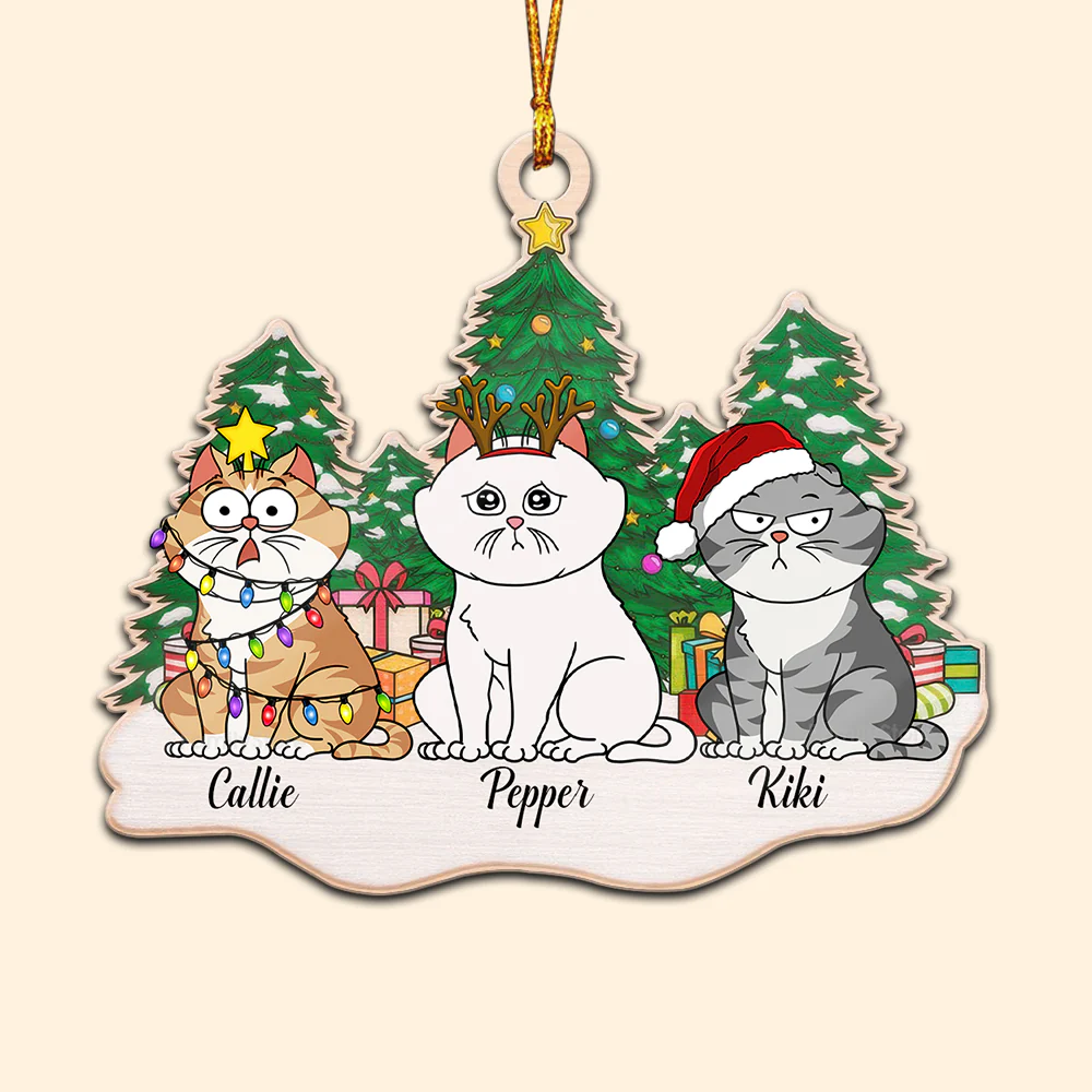 Sitting On Snow Christmas Tree - Gift For Cat Lover, Pet Lovers - Personalized Wood Ornament - CLP03 NH96 - Image 6