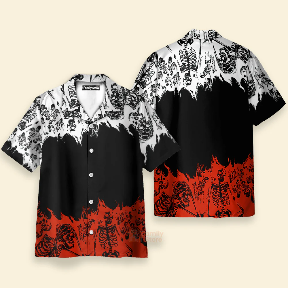 Gothic Skeleton Colorblock Print Hawaiian Shirt - Image 2