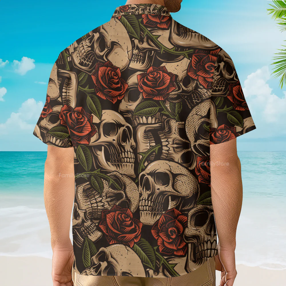 Skull Rose Men's Short Sleeve Shirt - Image 3