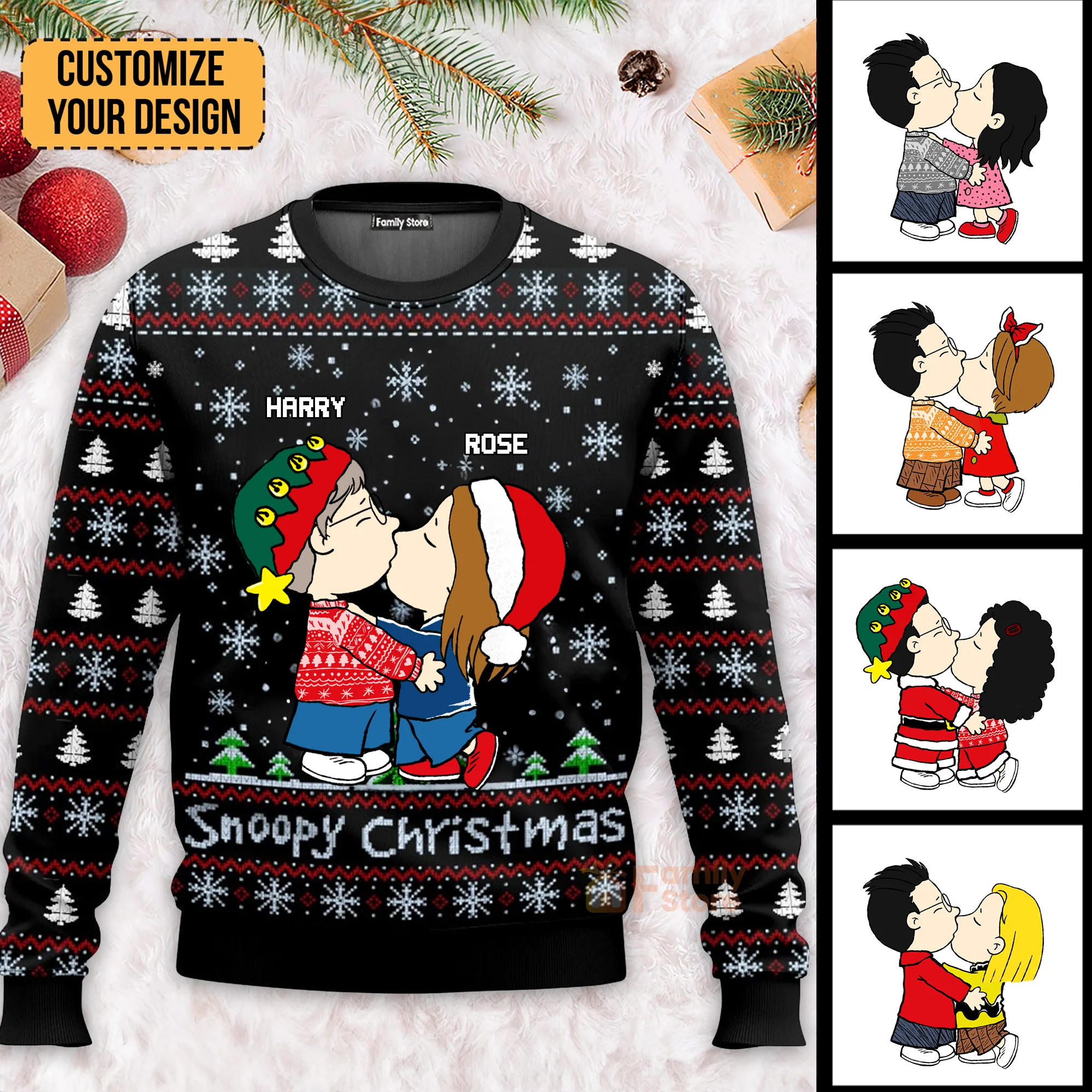 Snoopopy Christmas Peanut - Personalized Ugly Sweatshirt - Gift For Husband Wife, Anniversary CL45 - Image 2