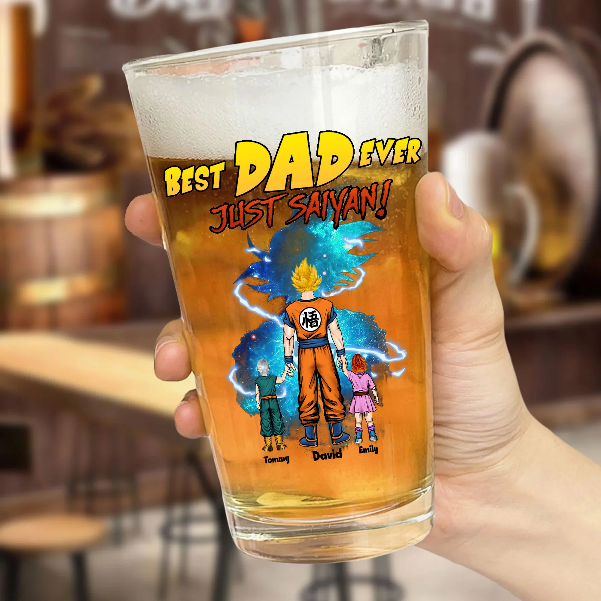 Songoku Galaxy Blue Just Saiyan Dad - Gift For Father's Day - Personalized Beer Glass - Image 3