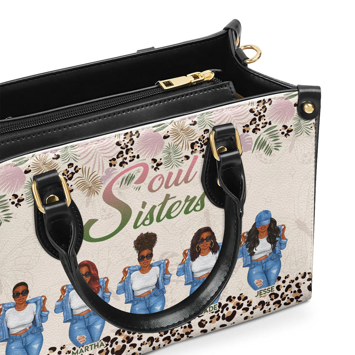 Soul Sisters Denim Style - Personalized African Leather Handbag - Gift For Best Friends, Sisters | GR3 HD95 - Image 3