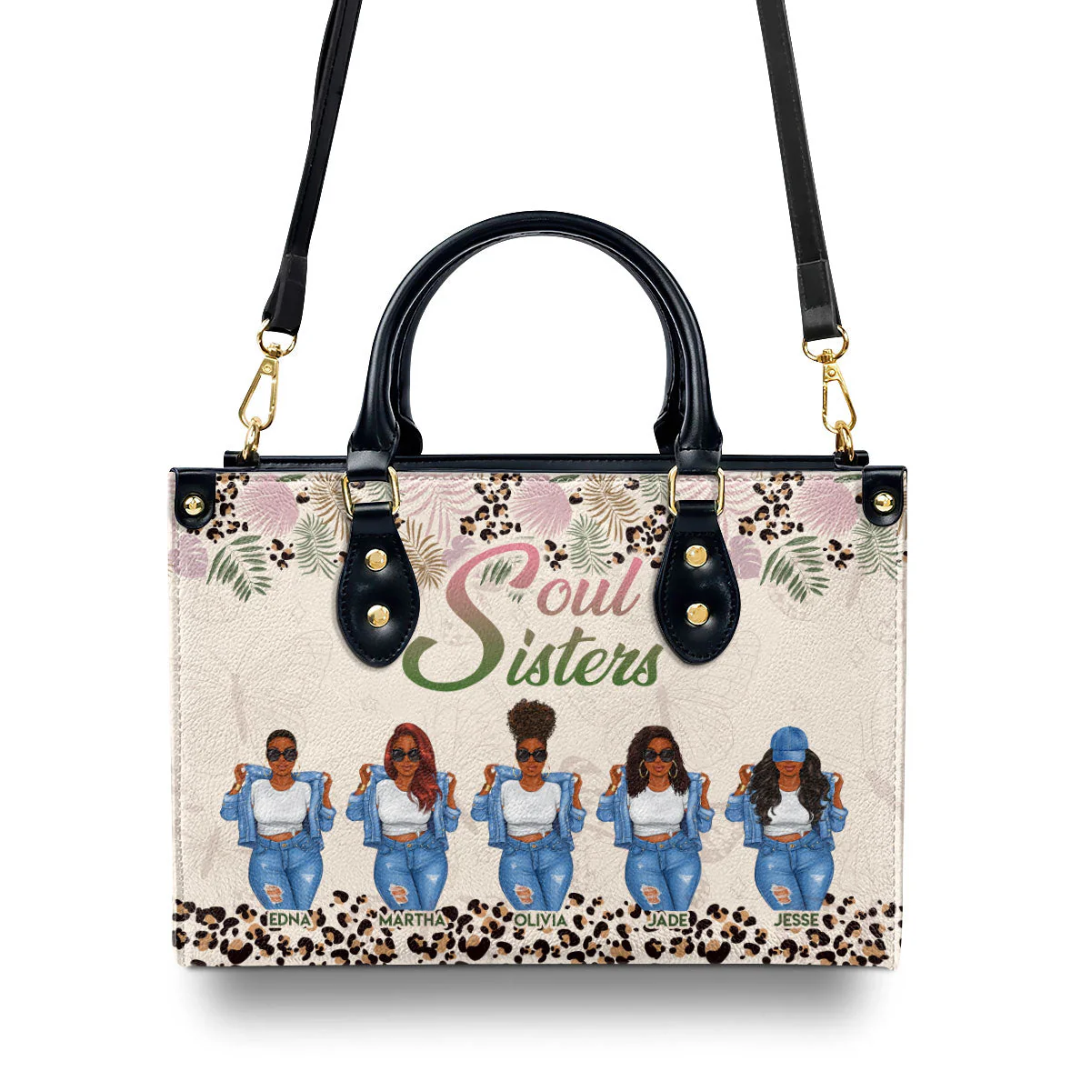 Soul Sisters Denim Style - Personalized African Leather Handbag - Gift For Best Friends, Sisters | GR3 HD95 - Image 4