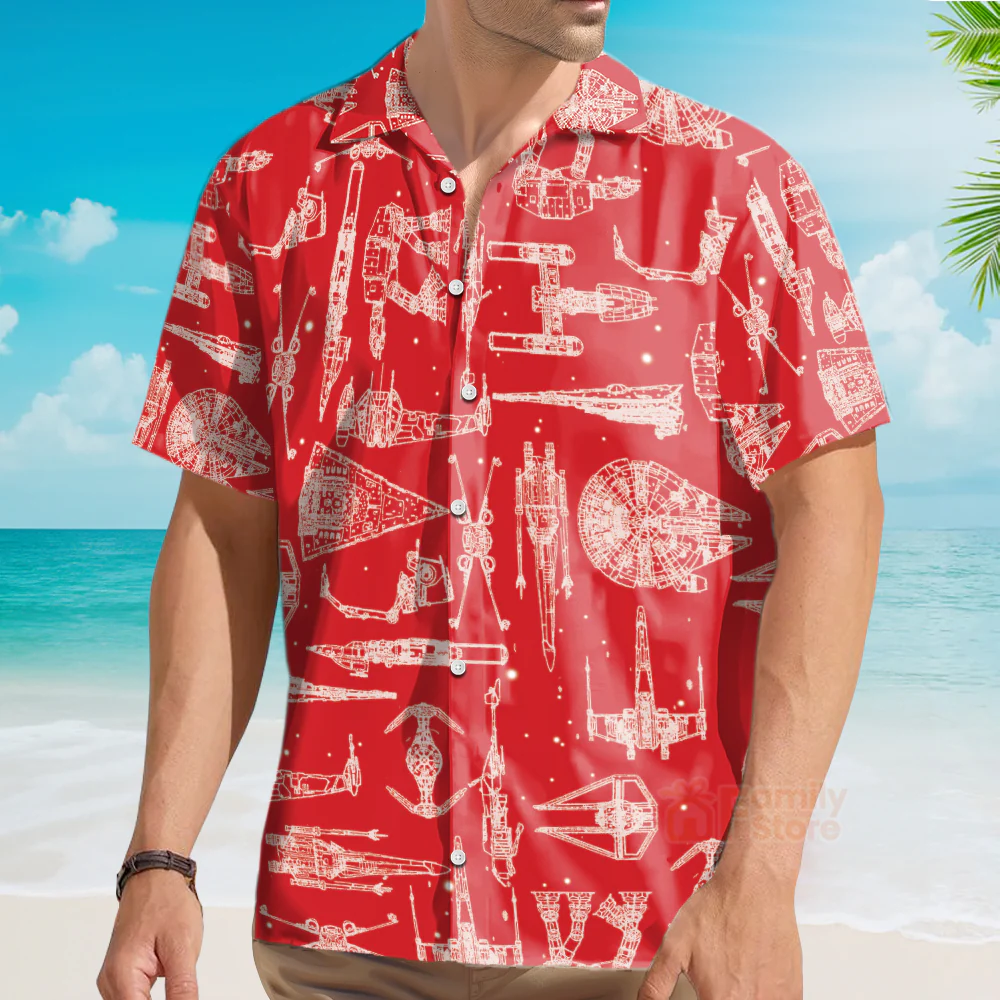 Space Ships Stwa Red - Hawaiian Shirt For Men, Women, Kids - Image 3